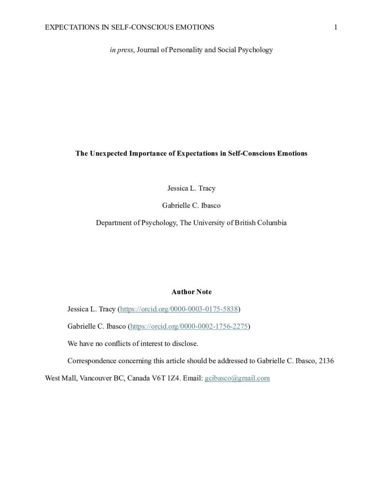 Tracy and Ibasco (in press, JPSP)