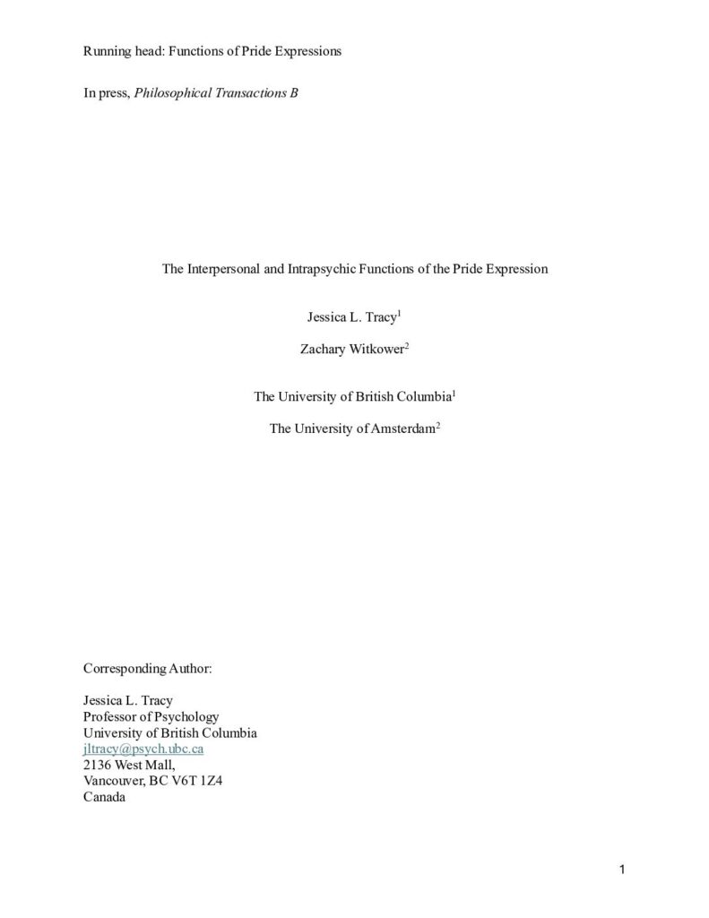 Tracy & Witkower revision in press, Philo B